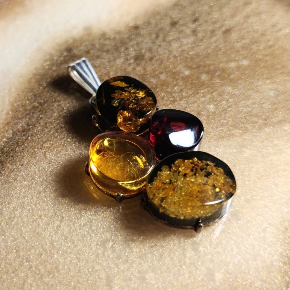 Multicolored Amber Sterling Silver Pendant
